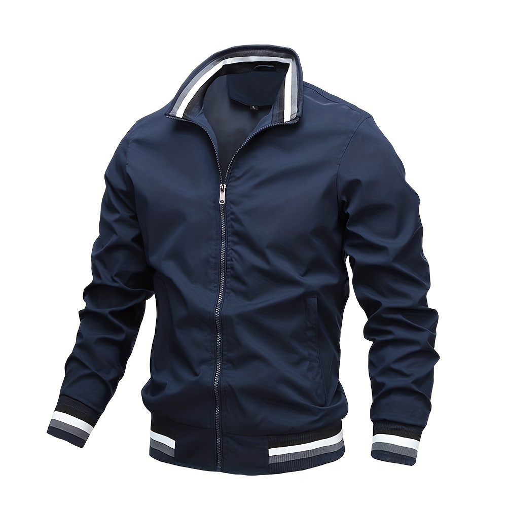 mens casual stand collar jacket coat regular hipster windbreaker for spring autumn details 0