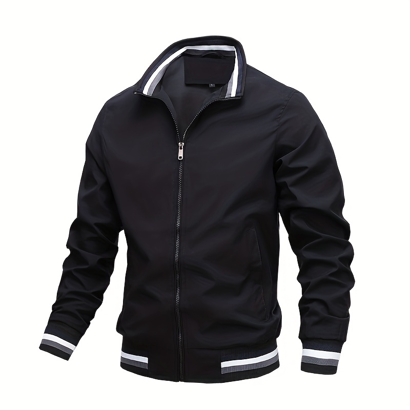 mens casual stand collar jacket coat regular hipster windbreaker for spring autumn details 1