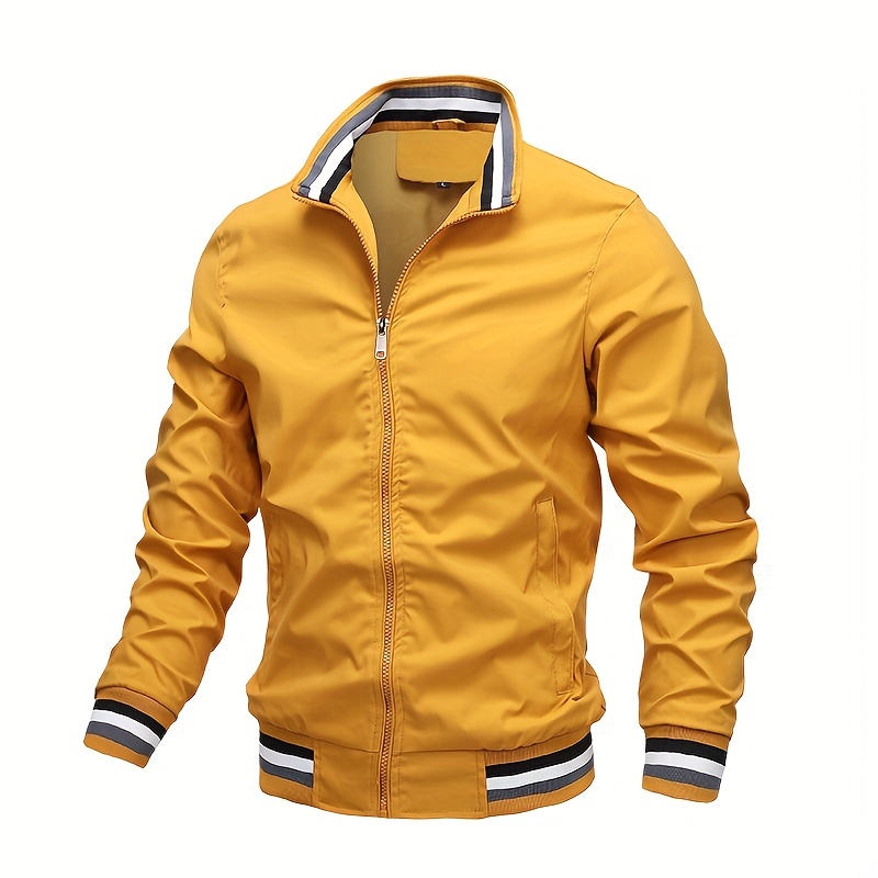 mens casual stand collar jacket coat regular hipster windbreaker for spring autumn details 2